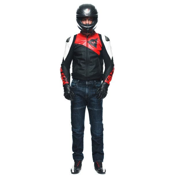 Dainese Sportiva Leather Jacket Black-Matt/Lava-Red/White : Delivery in 5 days